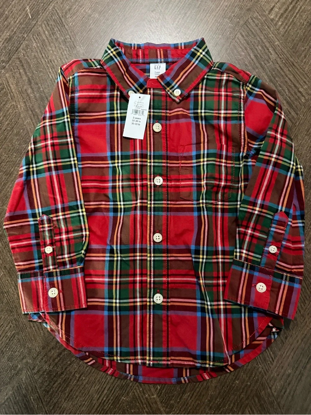 Baby GAP Red Green Blue Holiday Plaid Button-Down Shirt NWT sz-2T
